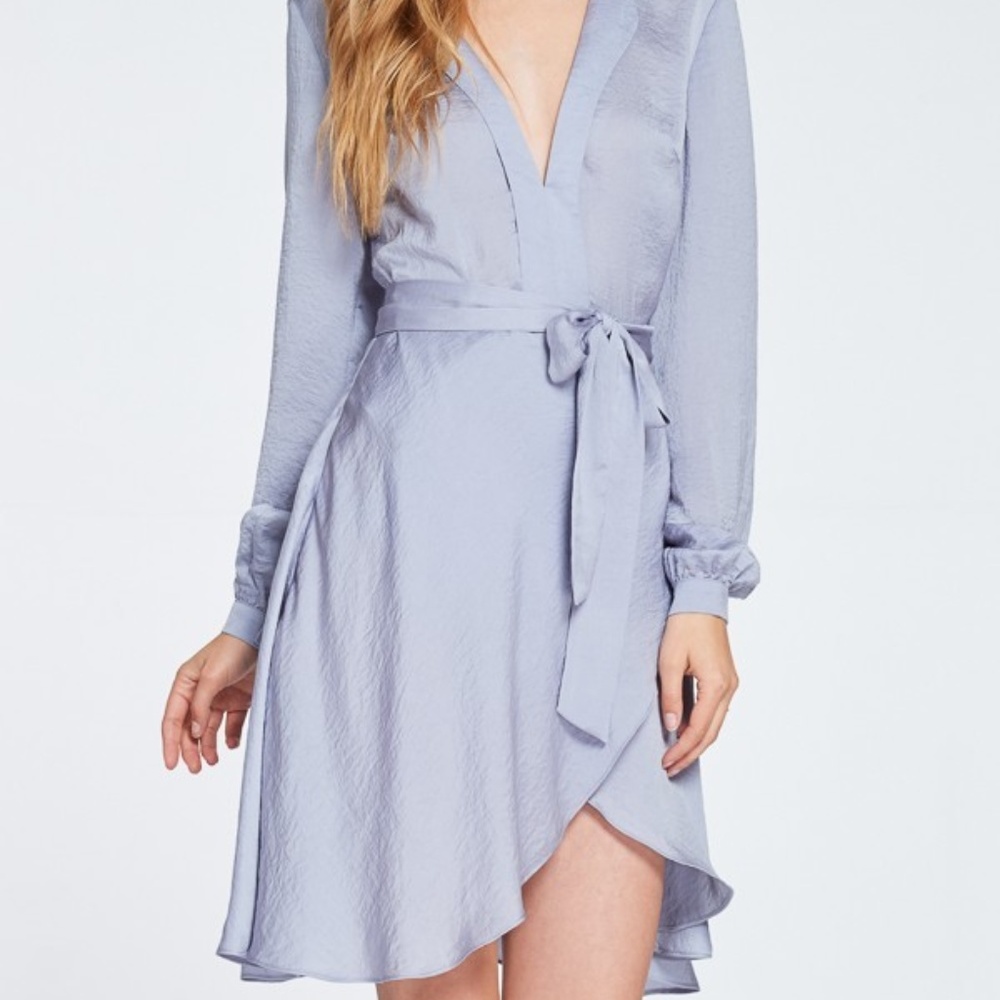 Faux Wrap Dress NWT Grey Blue - Picture 2 of 7